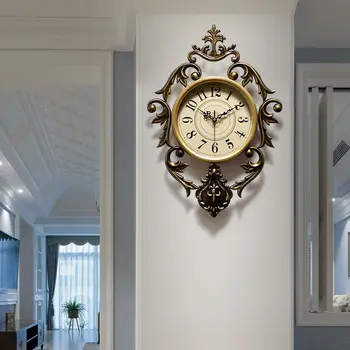 רטרו שעוני קיר הסלון קיר יצירתי גבוהה אופנה מראה דקורטיבי קיר שעון אור שקט יוקרה זהב ברזל אמנות שעון
